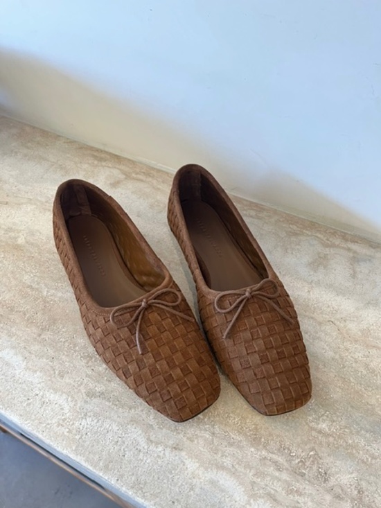 Freda Salvador Shoes - Frēda Salvador, Jada Square Toe Ballet Flat, Size 9, Toffee Woven Suede